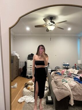 Shein Black Strapless Tube Top and High-Slit Midi Skirt Set